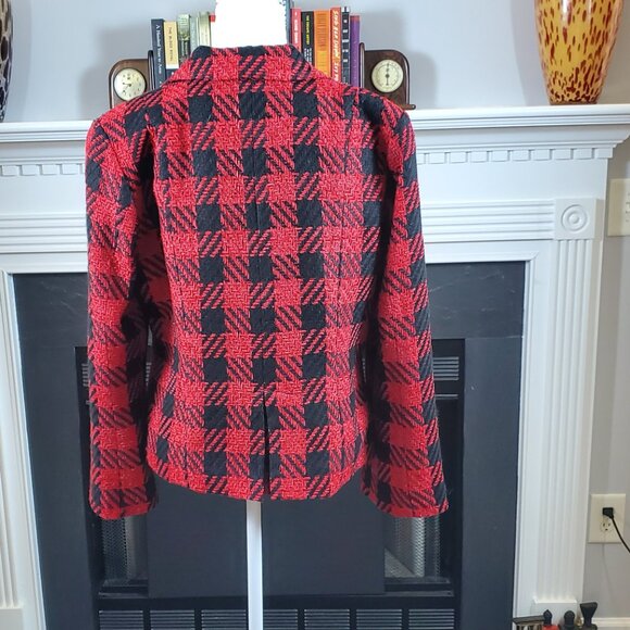 Coldwater Creek Red Black Houndstooth Blazer Jacket 3/4 Sleeve | Sz 14 - Picture 3 of 5